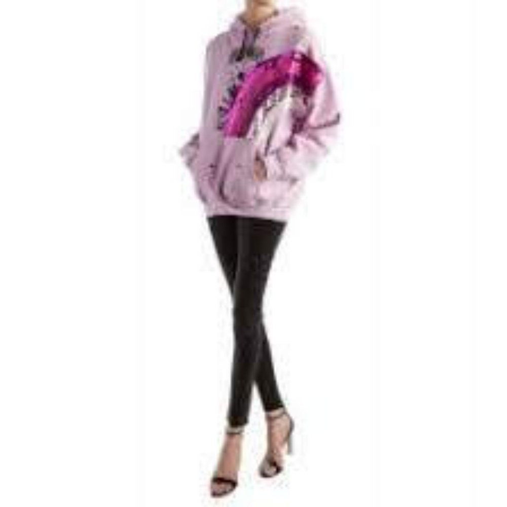 NWT Beau Souci Rainbow Wish sequins embelished distressed pink hoodie